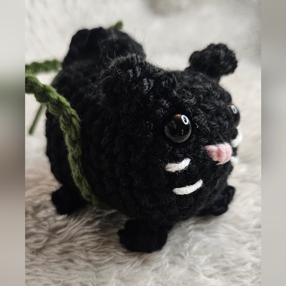 Black Cat On Swing Crochet Ornament - Picture 4 of 4